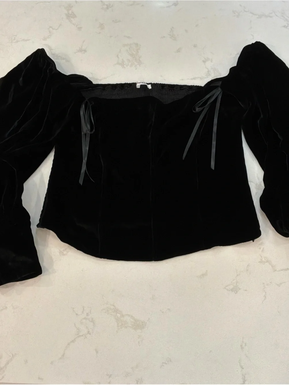 Reformation Velvet Square Neckline Black Silk Blend Puff Sleeve Blouse Top Sz 10
